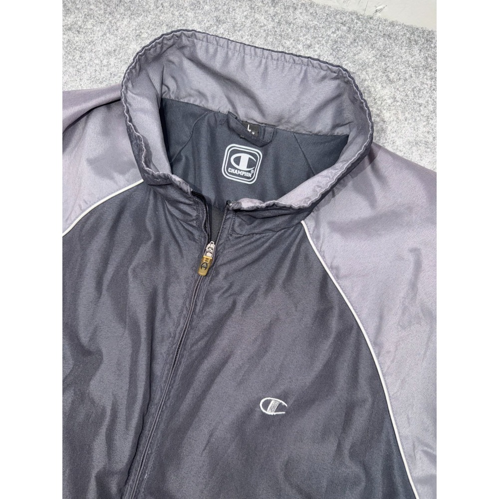Champion Jacket Mens Large Gray Full Zip Windbreaker Retro Athletic Y2K Logo